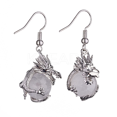 Natural Quartz Crystal Dragon Dangle Earrings EJEW-A092-06P-03-1