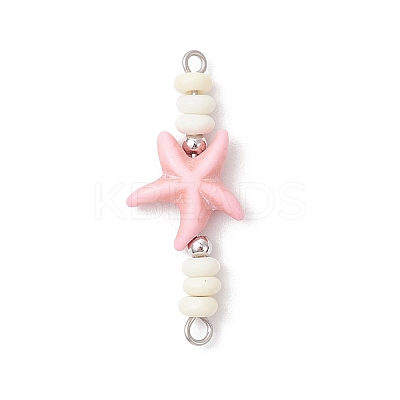 Dyed Synthetic Turquoise Sea Animal Rondelle Beaded Connector Charms PALLOY-JF04058-01-1