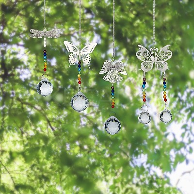 4Pcs 4 Style Glass Chandelier Suncatchers Prisms Chakra Hanging Pendant AJEW-SZ0002-27-1