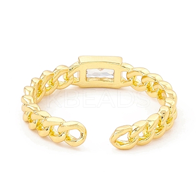 Cubic Zirconia Rectangle Open Cuff Ring RJEW-I083-02G-03-1