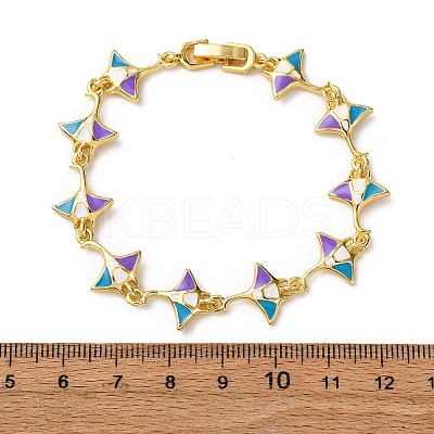 Ocean Theme Brass Cubic Zirconia with Enamel Link Bracelets for Women BJEW-F514-01D-G-1