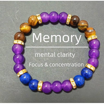 Round Natural Tiger Eye & Amethyst & Blue Spot Jasper Beads Stretch Bracelets for Girl Women FS-WGE0C43-10-1