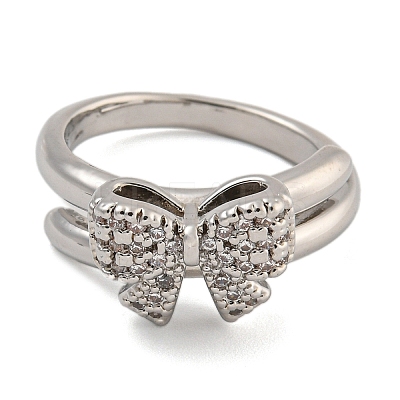 Rack Plating Brass Micro Pave Cubic Zirconia Cuff Rings for Women RJEW-I107-13G-03-1