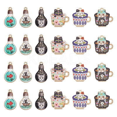 24Pcs 6 Styles Printed Alloy Pendants Sets FIND-AR0005-88-1
