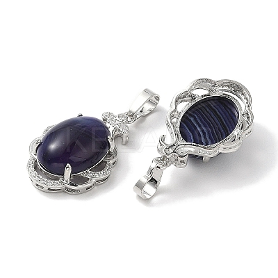 Natural Purple Banded Agate(Dyed & Heated) Oval Pendants G-NH0025-15P-03-1