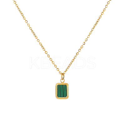 Elegant Rectangle 304 Stainless Steel Green Resin Pendant Necklaces LM4111-1-1