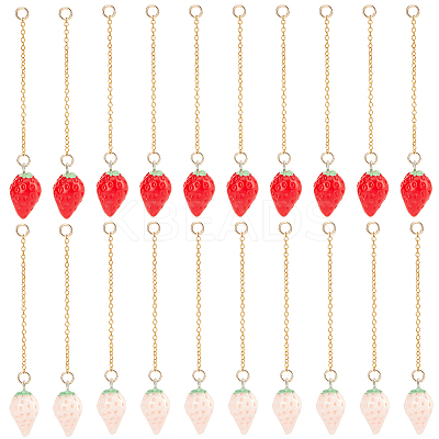 20Pcs 2 Colors Opaque Resin Simulation Strawberry Pendant Decorations for Keychain AJEW-AB00085-1