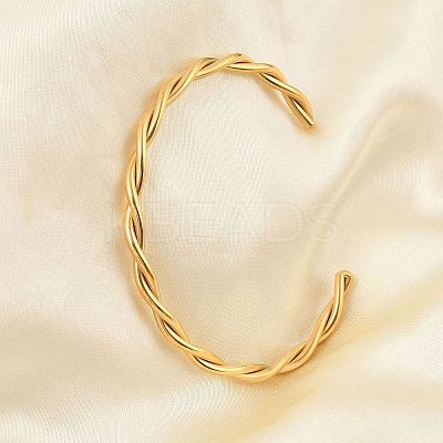 Ion Plating(IP) 304 Stainless Steel Twisted Rope Cuff Bangles BJEW-P296-01G-1