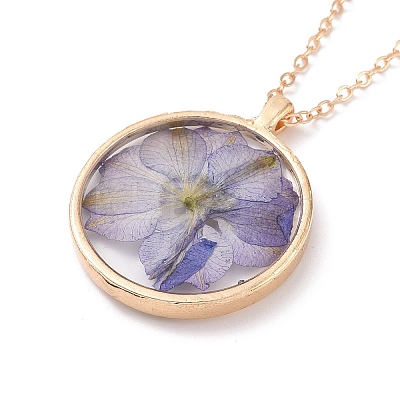 Dry Pressed Real Flower Resin Pendant Necklace LS-NJEW-G088-01KCG-01-1