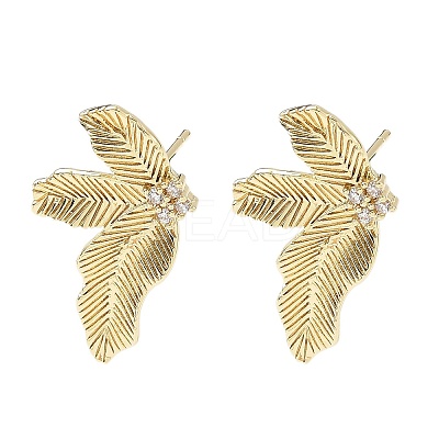 Brass Micro Pave Clear Cubic Zirconia Stud Earring Findings KK-Z106-02G-04-1