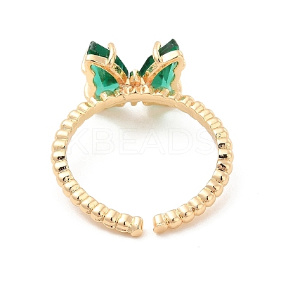 K9 Glass Butterfly Open Cuff Ring RJEW-E065-01KCG-1