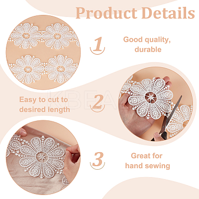 4 Yards Flower Polyester Embroidery Lace Ribbon OCOR-MA0001-41A-1