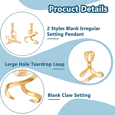 2Pcs 2 Styles Brass Pendant Cabochon Settings KK-HS0001-20G-1