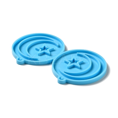 DIY Flat Round with Star & Moon Pendant Silicone Molds DIY-I099-15-1