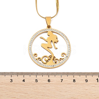 201 Stainless Steel Crystal Rhinestone Ring with Mermaid Pendant Necklaces for Women NJEW-P327-02G-1