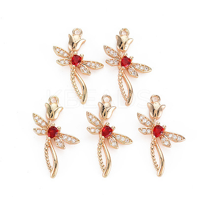 Rack Plating Brass Micro Pave Clear Cubic Zirconia Pendants X-KK-T060-66C-RS-1