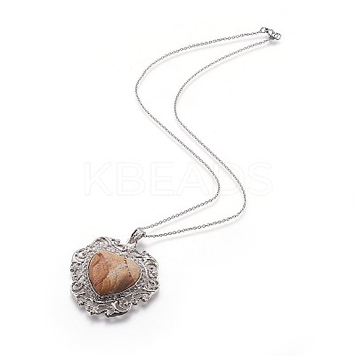 Natural Picture Jasper Heart Pendant Necklaces NJEW-XCP0001-48-1