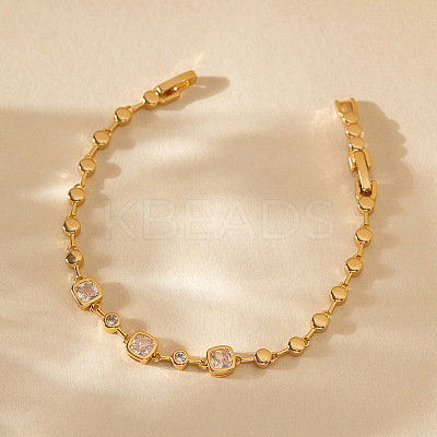 Brass Pave Clear Cubic Zirconia Link Chain Bracelets for Women FS-WG70203-01-1