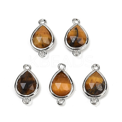 Natural Tiger Eye Faceted Connector Charms G-L514-048G-04-1