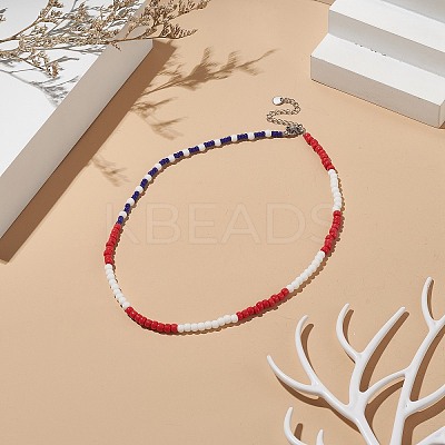 Independence Day Glass Beaded Necklace with 304 Stainless Steel Clasp for Women NJEW-TA00064-1
