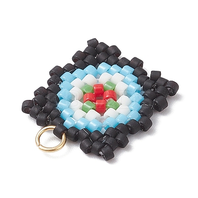 Handmade Glass Seed Beaded  Window Lattice Pattern Shape Pendants PALLOY-MZ00929-1