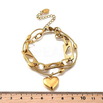 304 Stainless Steel Heart Charm Bracelets BJEW-F499-01G-1