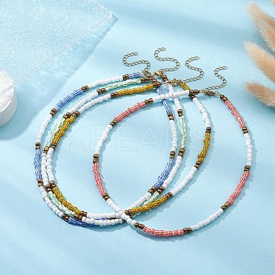 Glass Seed Beaded Necklace for Women NJEW-JN04393-1