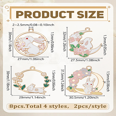 8Pcs 4 Styles Rabbit & Flower Alloy Enamel Pendants ENAM-LP0002-52-1