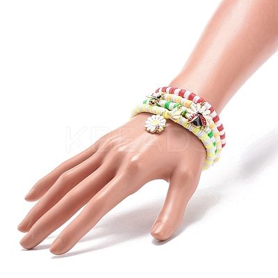 4Pcs 4 Styles Insect Theme Alloy Enamel Stretch Charm Bracelets BJEW-JB08763-1