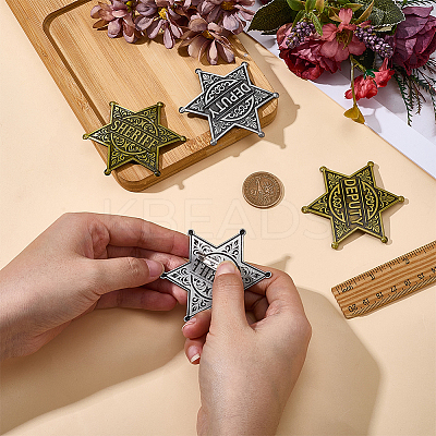 4Pcs 4 Styles Vintage SHERIFF DEPUTY Alloy Star Brooches JEWB-FG0001-80-1
