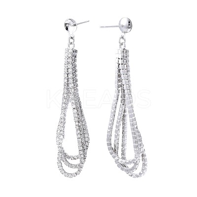 Brass Micro Pave Clear Cubic Zirconia Chain Stud Earring Findings KK-N232-207-1