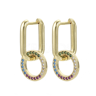 Brass Micro Pave Cubic Zirconia Dangle Huggie Hoop Earrings KK-R137-021B-NF-1