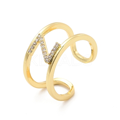 Clear Cubic Zirconia Initial Letter Open Cuff Ring RJEW-A012-01G-Z-1