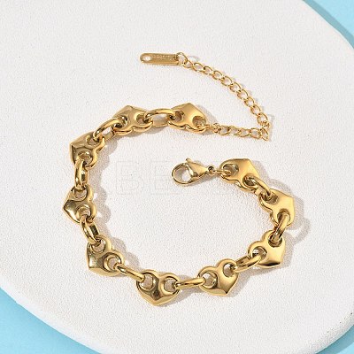 304 Stainless Steel Heart Link Chian Bracelets for Women BJEW-B158-06G-1