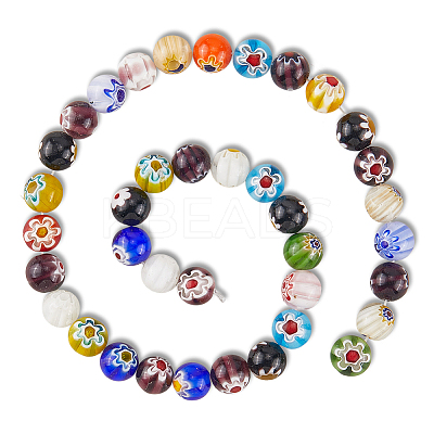 3 Strands Handmade Millefiori Glass Round Bead Strands LAMP-LT0001-16D-1
