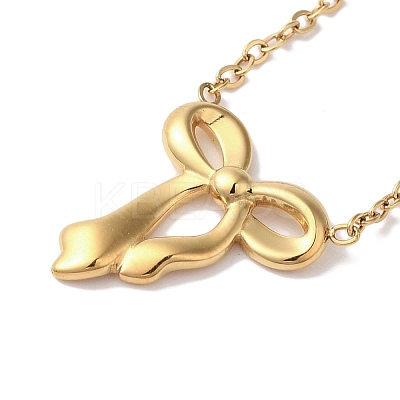Ion Plating(IP) 304 Stainless Steel Cable Chain Bowknot Pendant Necklaces NJEW-Z041-03G-02-1