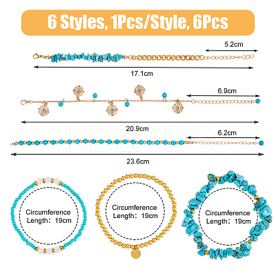 6Pcs 6 Style Alloy Flower Charm Bracelets Set BJEW-FI0001-79-1
