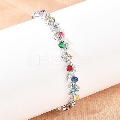 Platinum Tone Brass Micro Pave Cubic Zirconia Tennis Bracelets BJEW-B160-08P-1