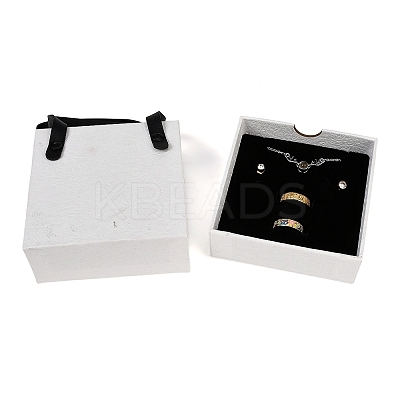 PU Jewelry Set Drawer Boxes with Square Sponge Inside and Texture Paper Rectangle Jewelry Bags LS-ABAG-B009-02B-1
