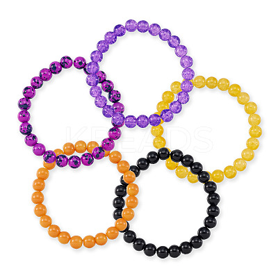 5 Colors Halloween Glass Beads Beaded Stretch Bracelet Sets BJEW-TAC0026-1