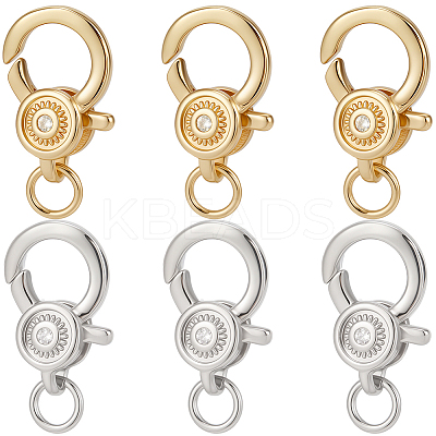 6Pcs 2 Colors Brass Micro Pave Cubic Zirconia Lobster Claw Clasps ZIRC-BBC0003-27-1