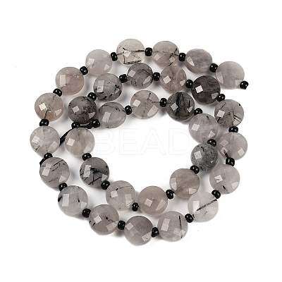 Natural Tourmalinated Quartz Beads Strands G-B094-A25-01-1