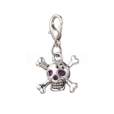 Alloy Skull & Round Synthetic Turquoise Pendant Decorations HJEW-JM04121-1