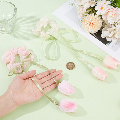 4Pcs 2 Colors Tulip Polyester Elastic Hair Accessories OHAR-CY0001-15-1
