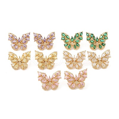 Rack Plating Brass with Cubic Zirconia Stud Earrings for Women EJEW-G394-06G-1