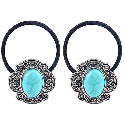 3Pcs Alloy & Resin Imitation Synthetic Turquoise Hair Ties OHAR-CY0001-10A-1