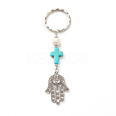 Synthetic Howlite Bead and Synthetic Turquoise beads Keychain KEYC-JKC00267-04-1