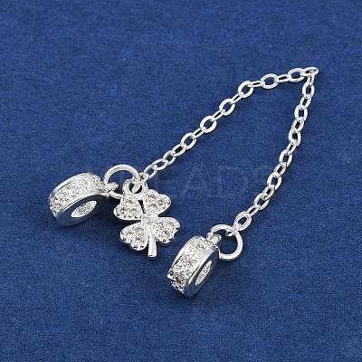 Brass Pave Clear Cubic Zirconia European Safety Chains with Charms KK-L236-16A-S-1