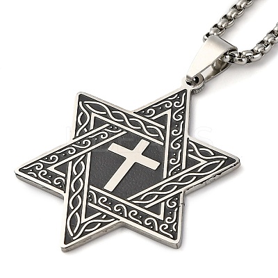 201 Stainless Steel Star of David with Cross Pendant Necklaces NJEW-S007-07P-1