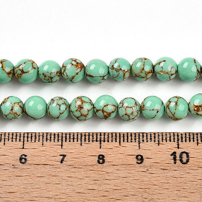 Synthetic Gold Line Turquoise Beads Strands G-A255-A03-02B-1